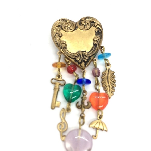 3/$30 VINTAGE HEART BROOCH PIN CHARMS KEY TREBLE CLEF BUMBLE BEE UMBRELLA LEAF - Picture 5 of 11